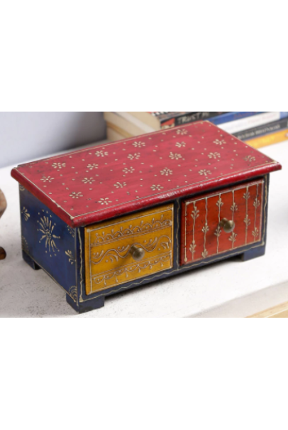 JODHPURI DECORATIVE WOODEN BOX WITH TWO DRAWERS JODHPURI DECORATIVE WOODEN BOX WITH TWO DRAWERS
